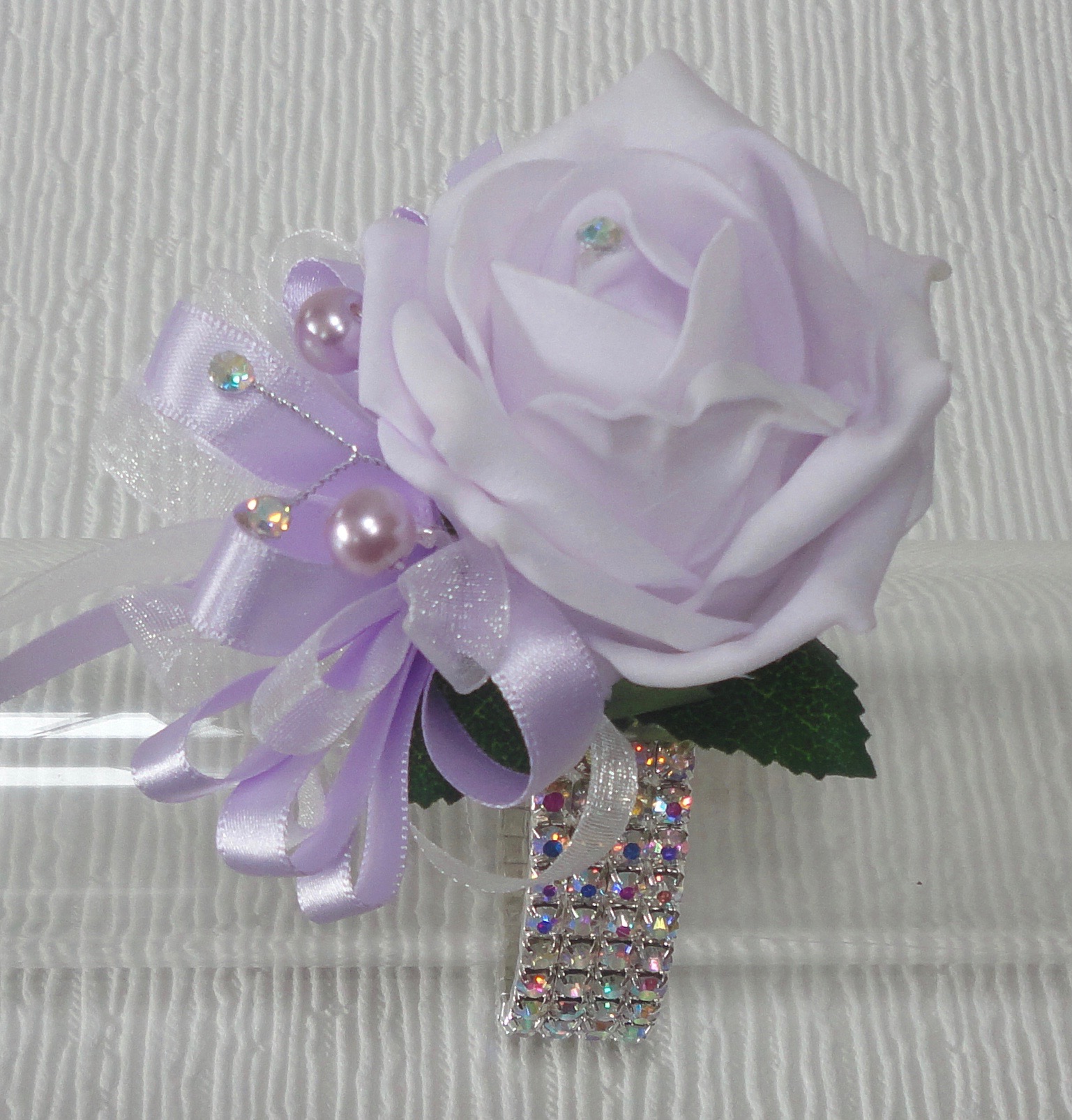 Lilac Prom Wrist Corsage with crystals